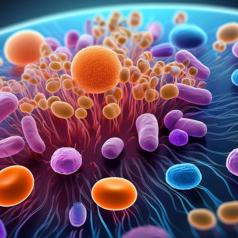 Illustration of immune cells and bacteria representing Immunity antioxidant IV therapy in Palm Beach County