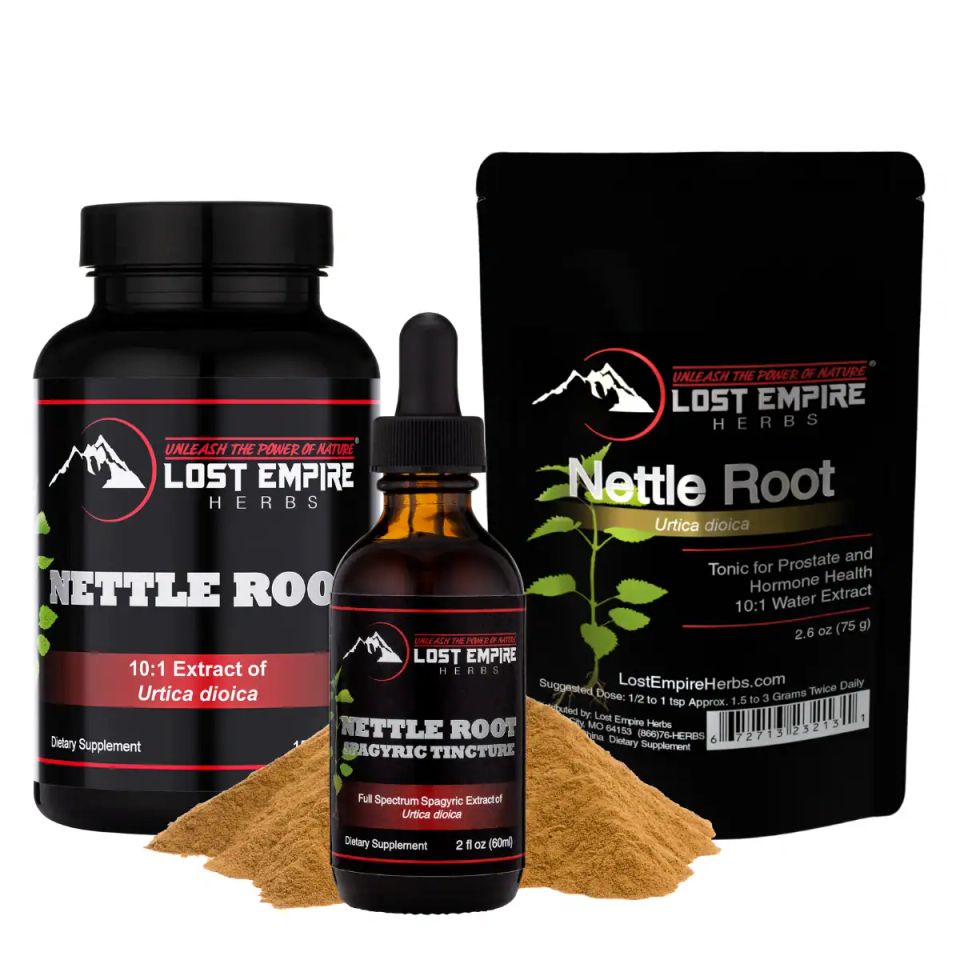 Nettle root tincture capsules powder lost empire herbs