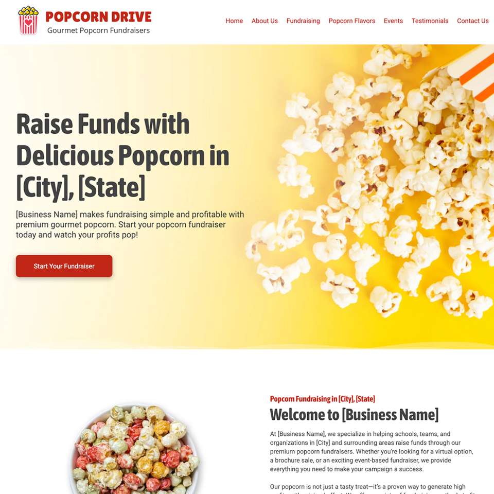 Popcorn fundraiser website design theme