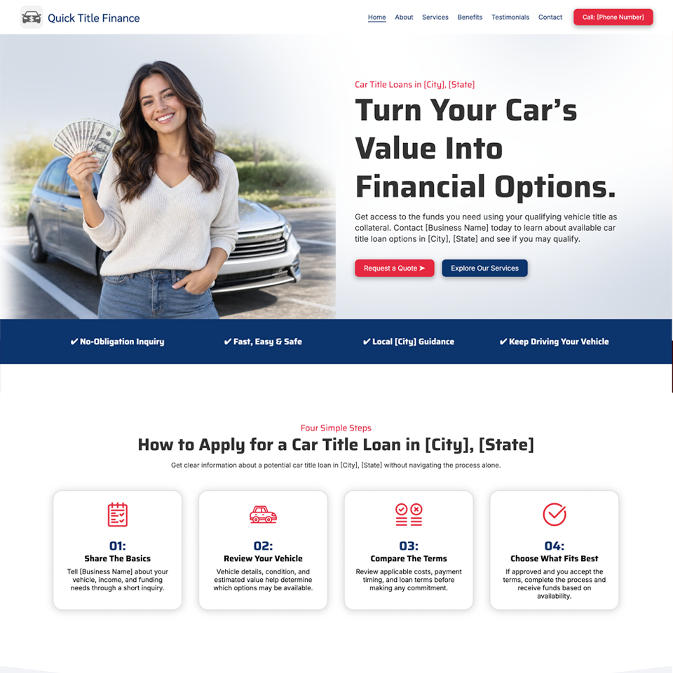 Car title loans website design theme