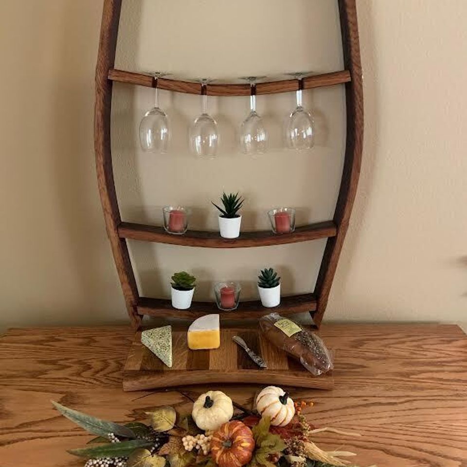 Wine   cheese rack from a wodden barrel in idaho