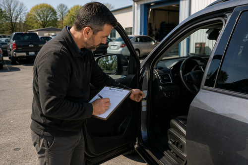 Independent vehicle professional verifying vehicle information during an insurance valuation review