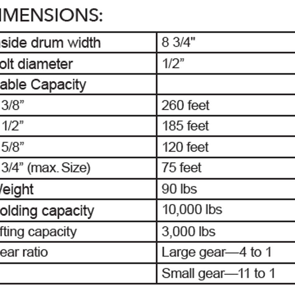  11 marine winch dimensions