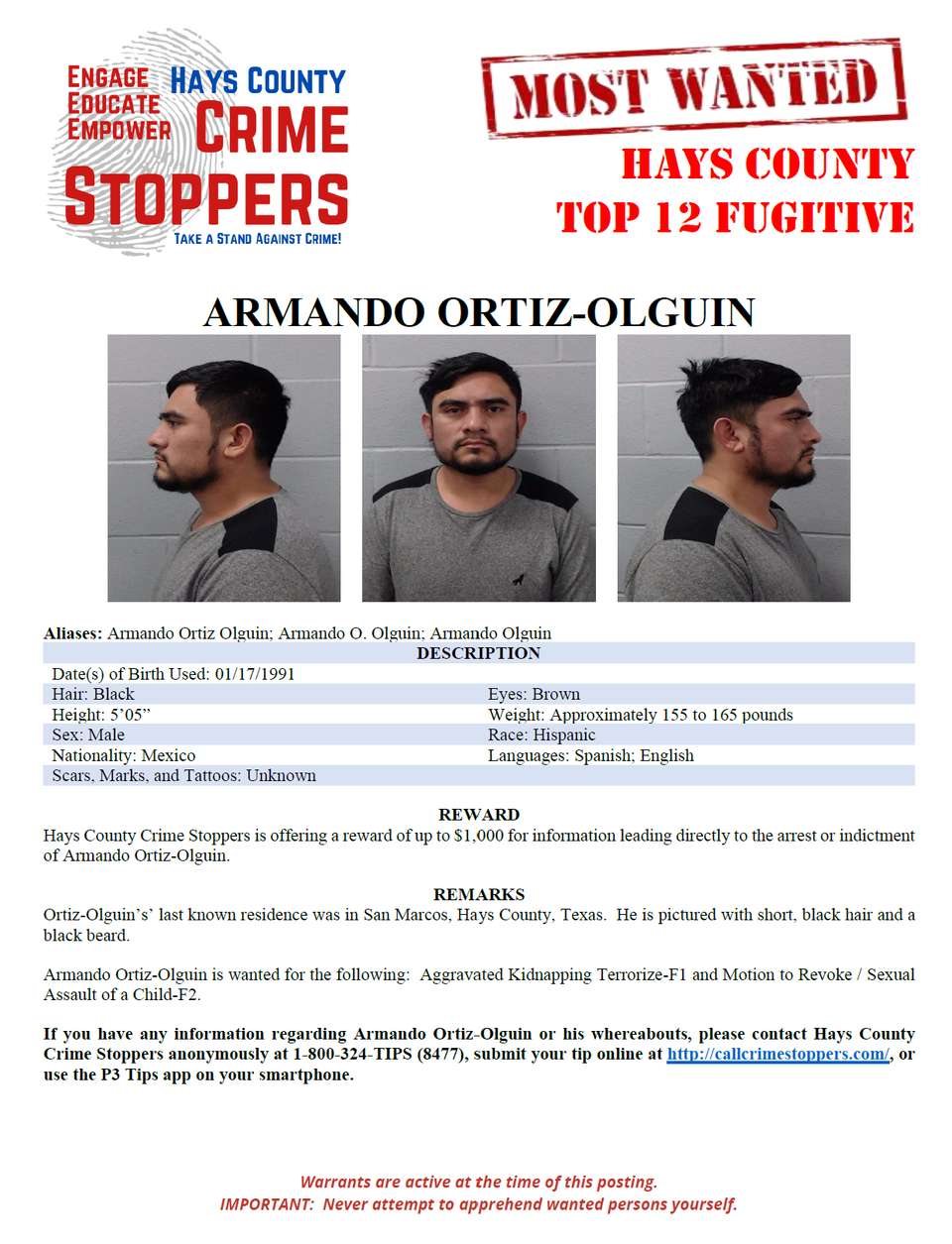 Ortiz olguin most wanted poster