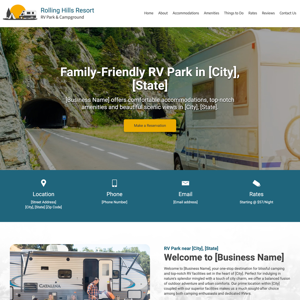Rv park website design theme