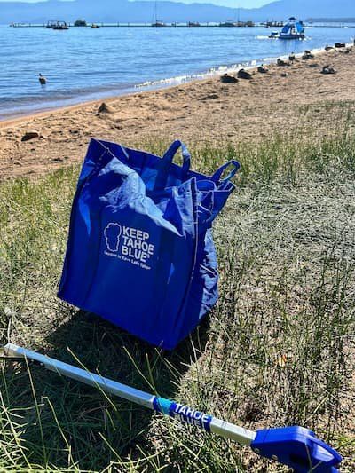 Keep Tahoe Blue bag and pickup stick for litter clean up day after 4th of July 