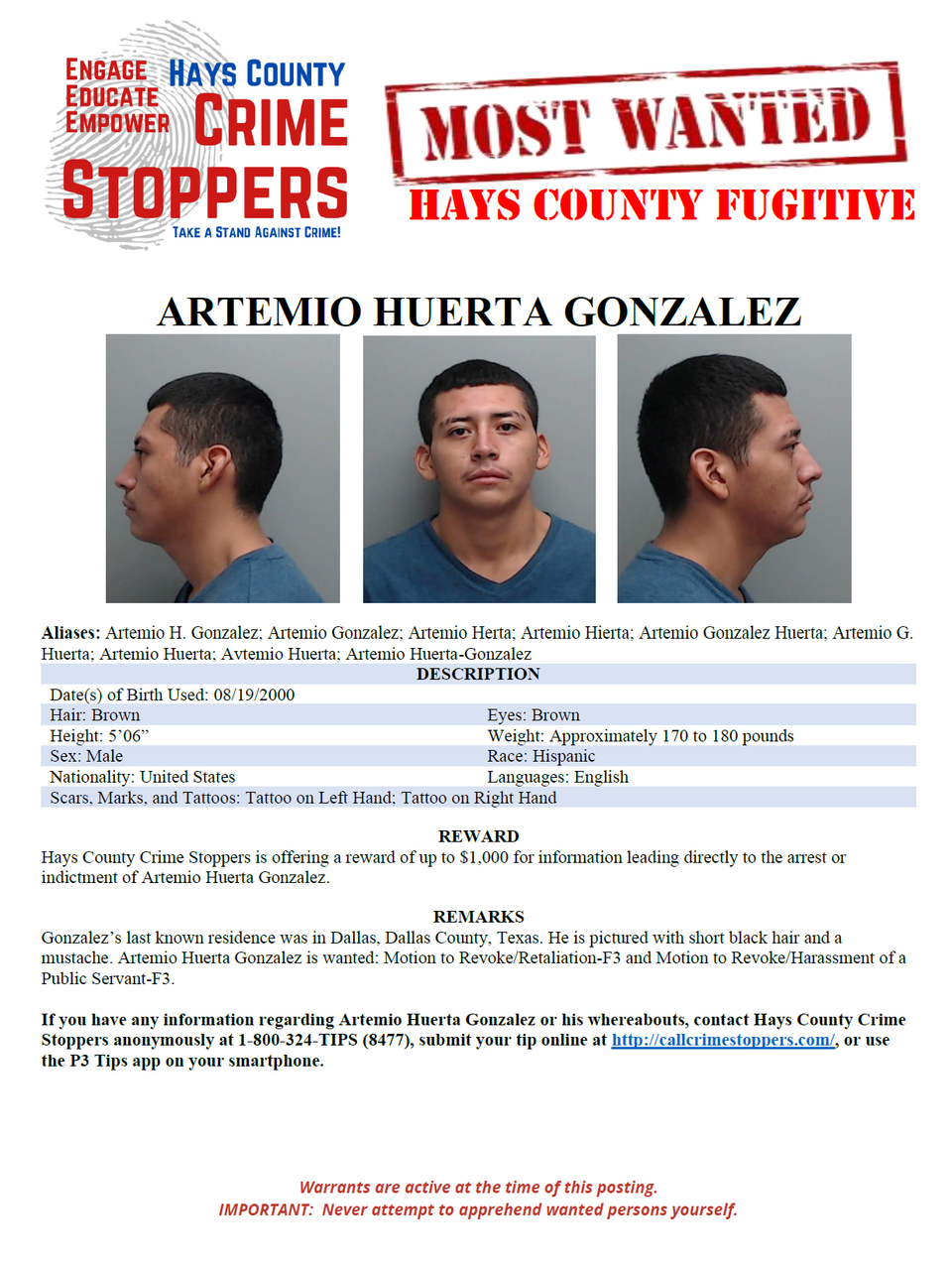 Gonzalez most wanted poster