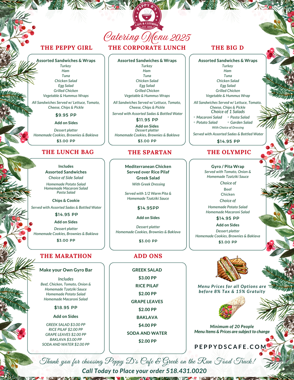 Peppy d's catering menu december