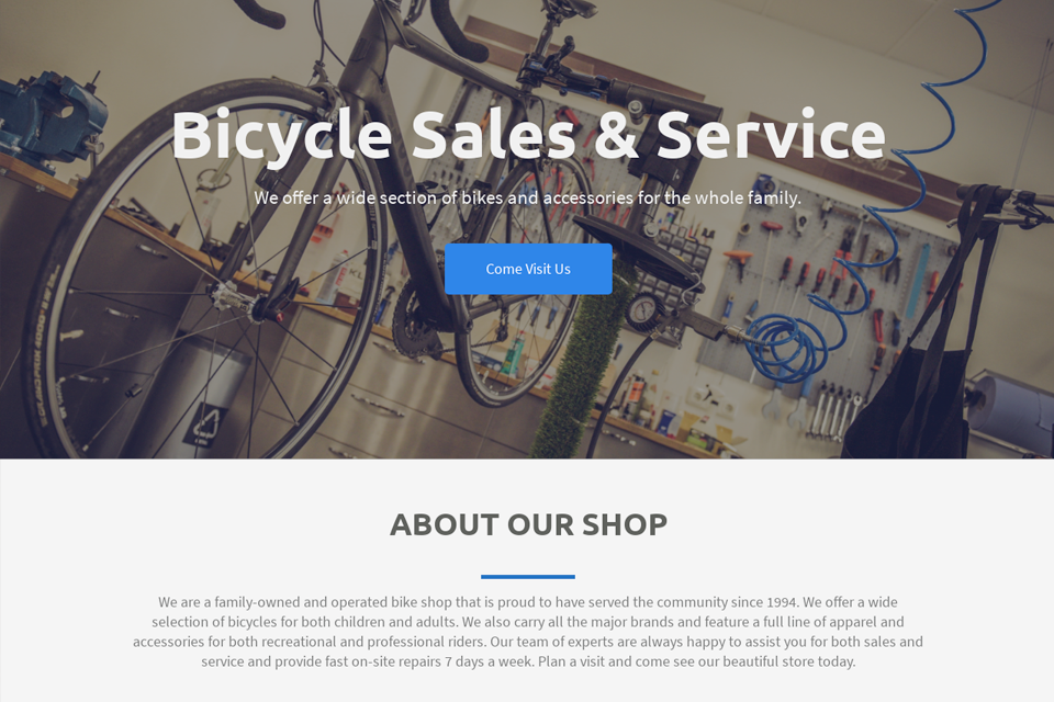 website preview of a bike shop on a desktop computer