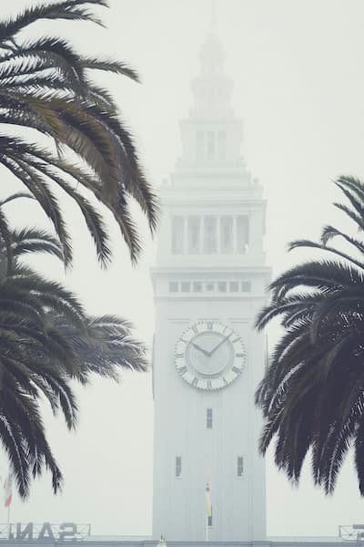 Clock tower Ferry Building, San Francisco. Enshrouded in fog