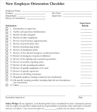 New employee orientation checklist template