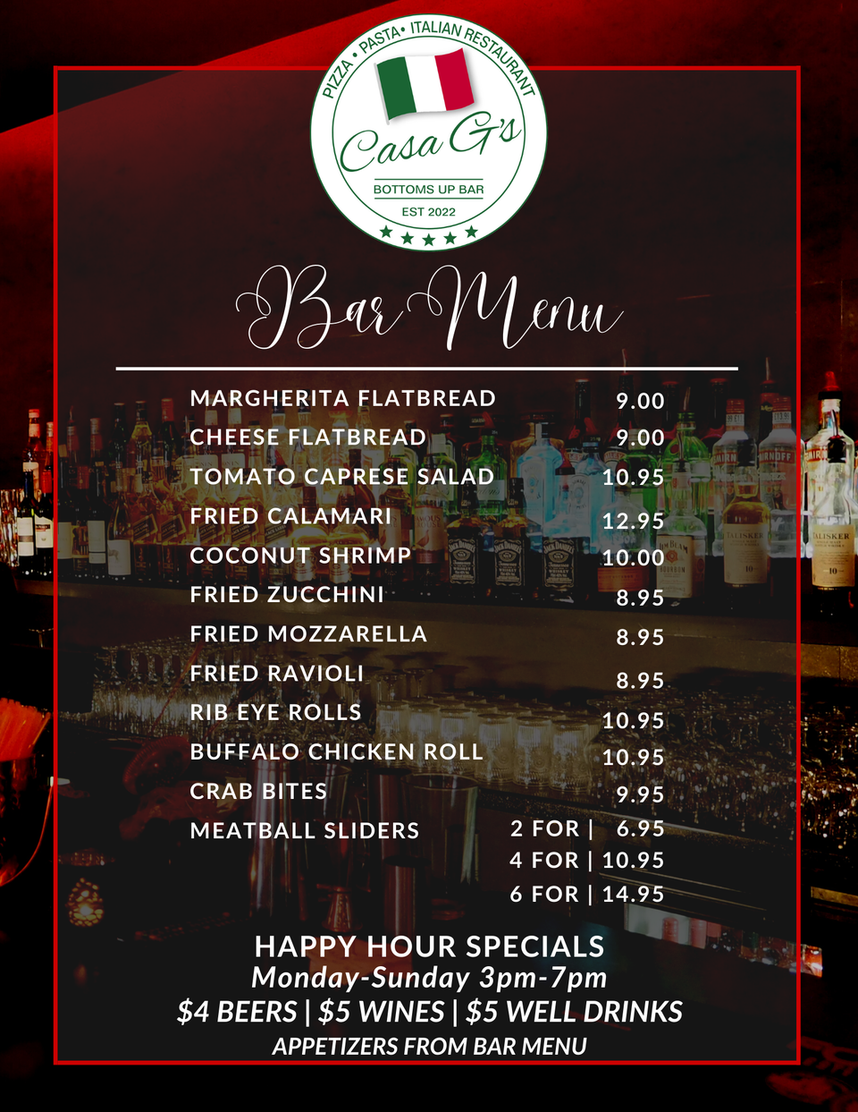 Casa g's bar menu 12 3 22