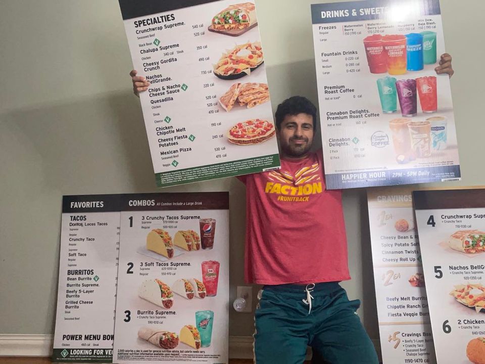 Showing off menu boards taco bell