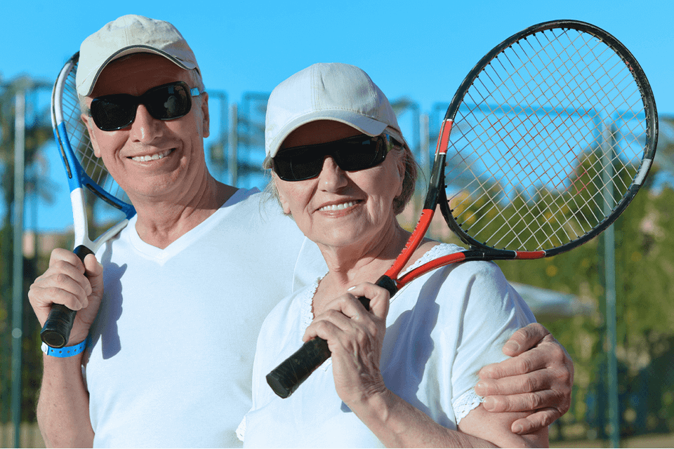 Playing tennis