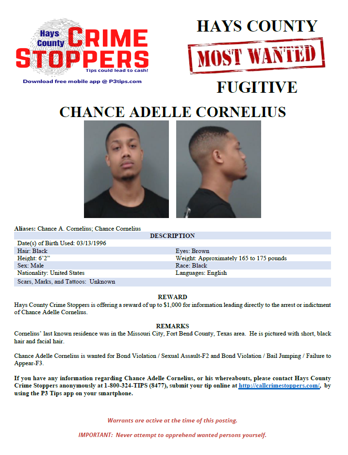 Cornelius most wanted poster