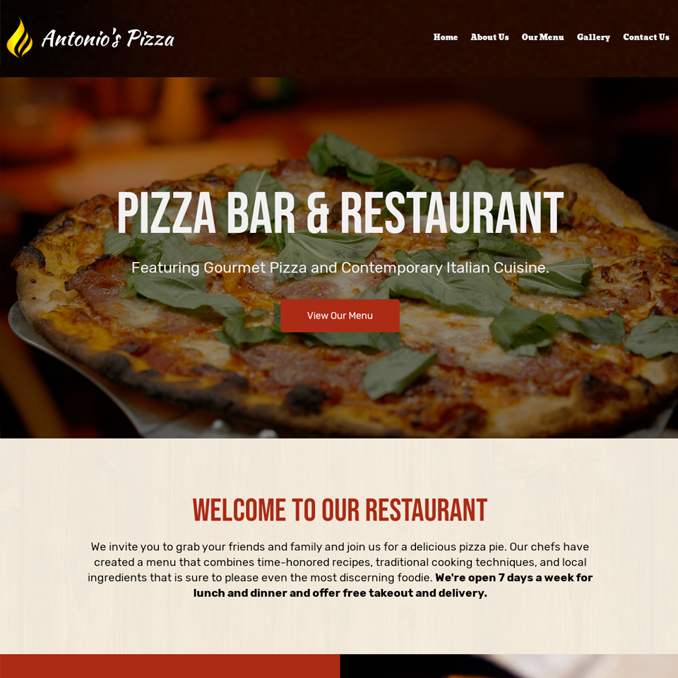 Gourmet brick oven pizza website template 960x960
