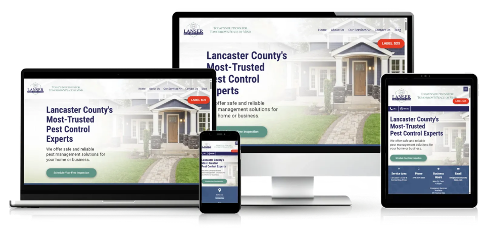 Professional pest control website design example for a local service business in Lancaster PA