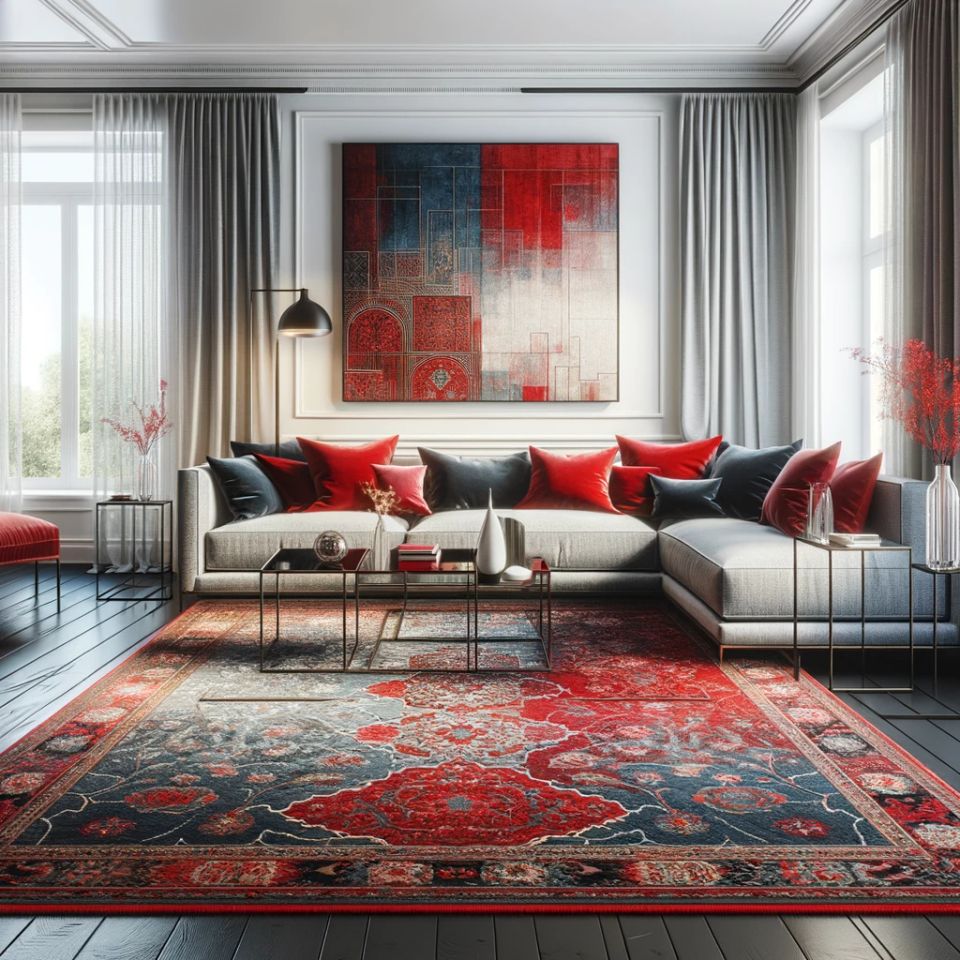 Antique with red and blue rug