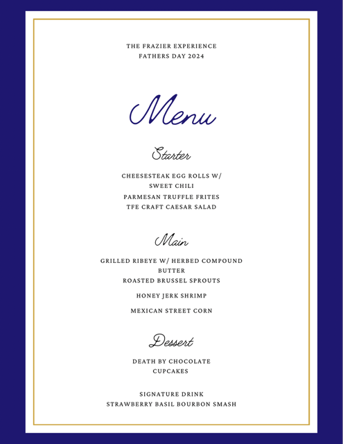 White blue gold frame minimalist classy wedding menu