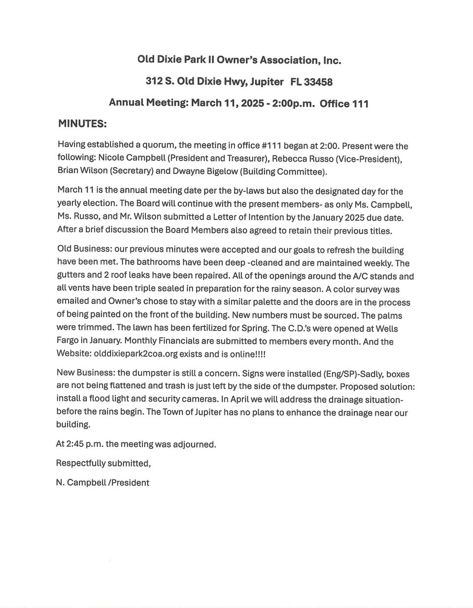 Coa minutes march 2025 annual meeting