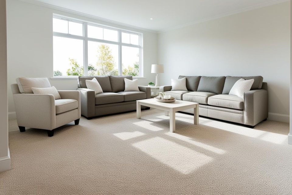 New plush carpet installation featuring a seamless finish in a residential bedroom by Concord Carpet And Hardwood.