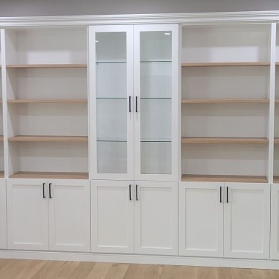 White with natural shelves shaker doors