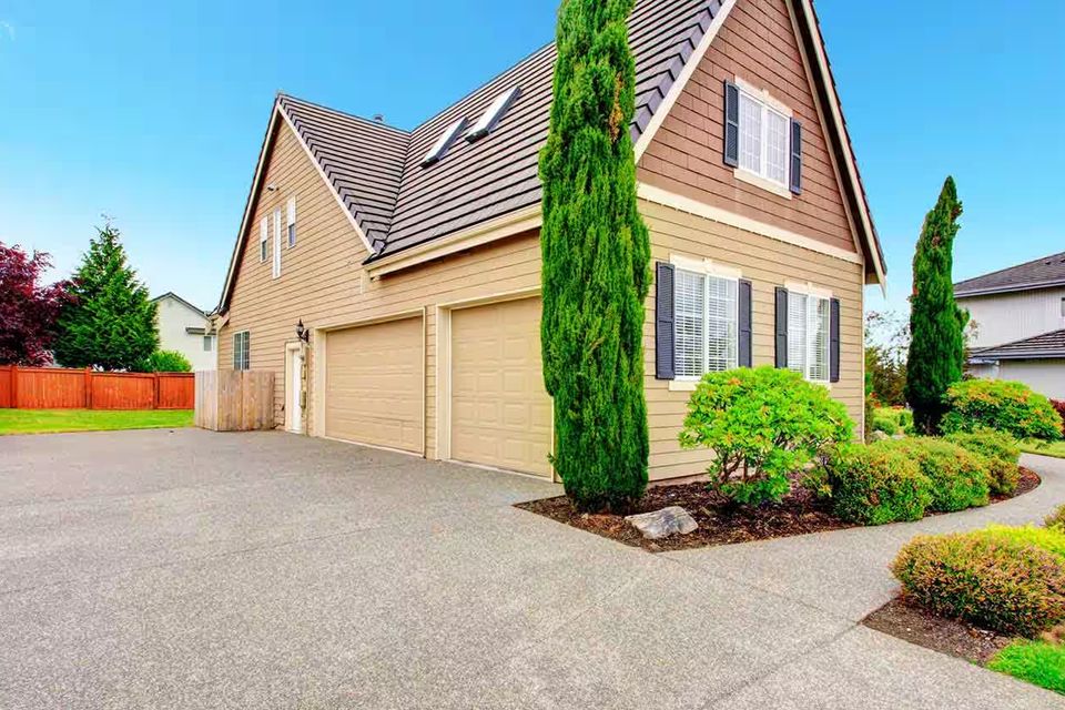 Exposed aggregate concrete driveway 486375941