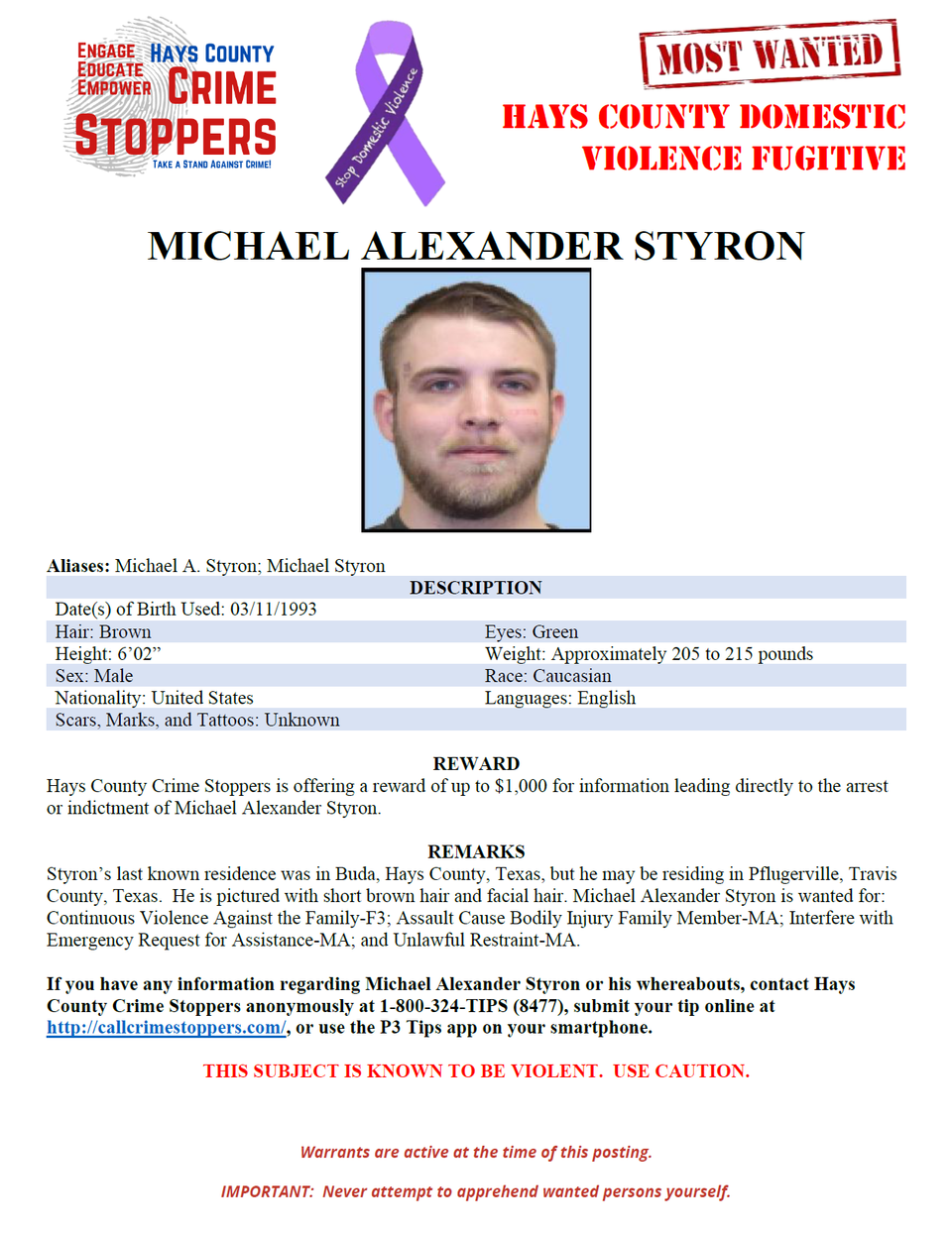Styron most wanted poster