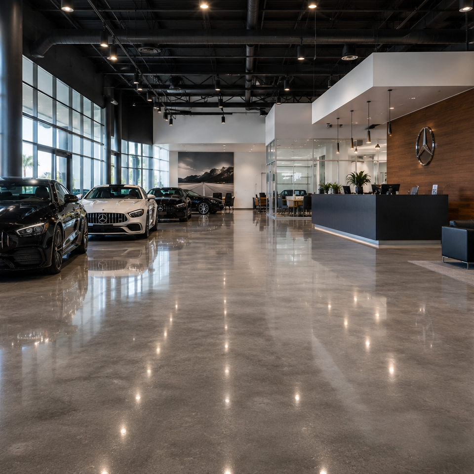 Polished concrete showroom or dealership