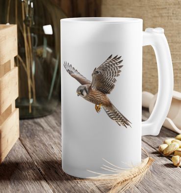 Kestrel on frosted beer mug