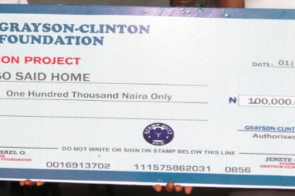 Donation cheque   so   said home