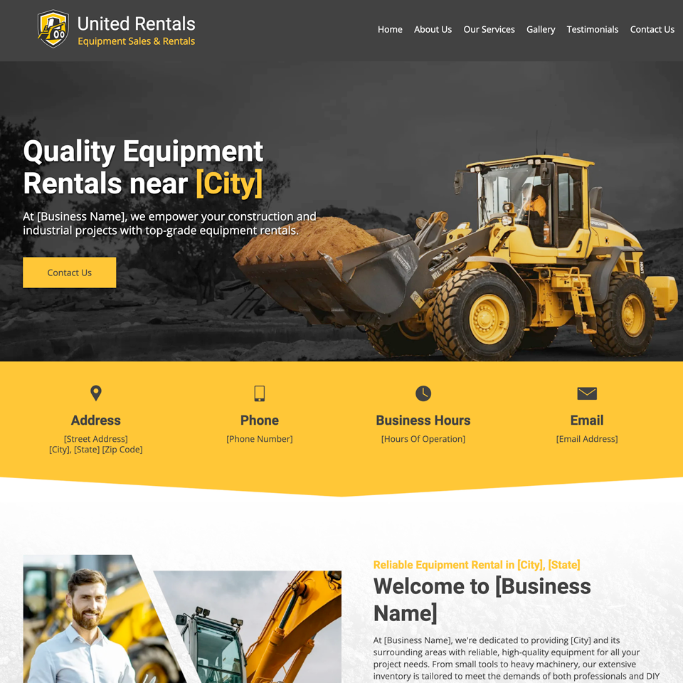 Equipment rental website design template