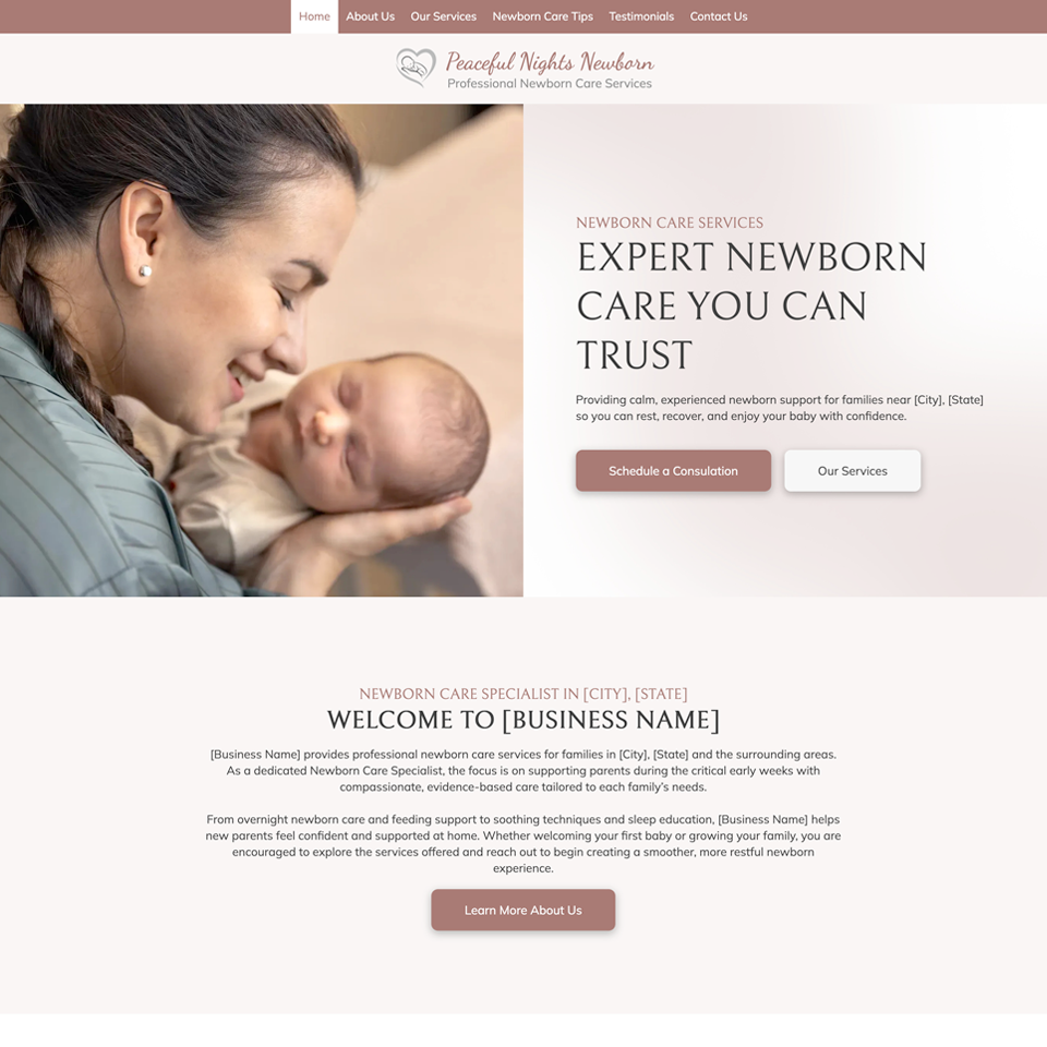 Newborn care specialist website design theme
