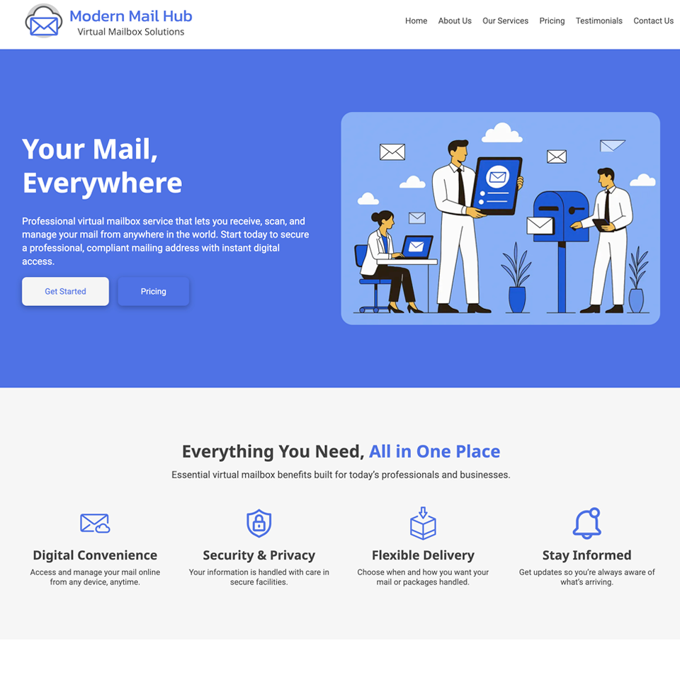 Virtual mailbox website design theme
