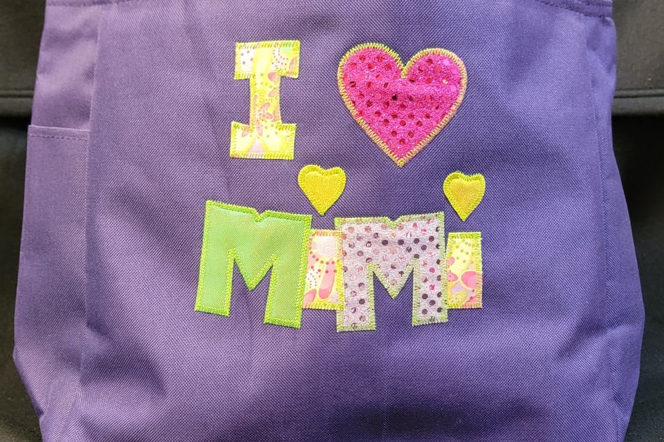 Appliques with embroidery novelty purple tote bag