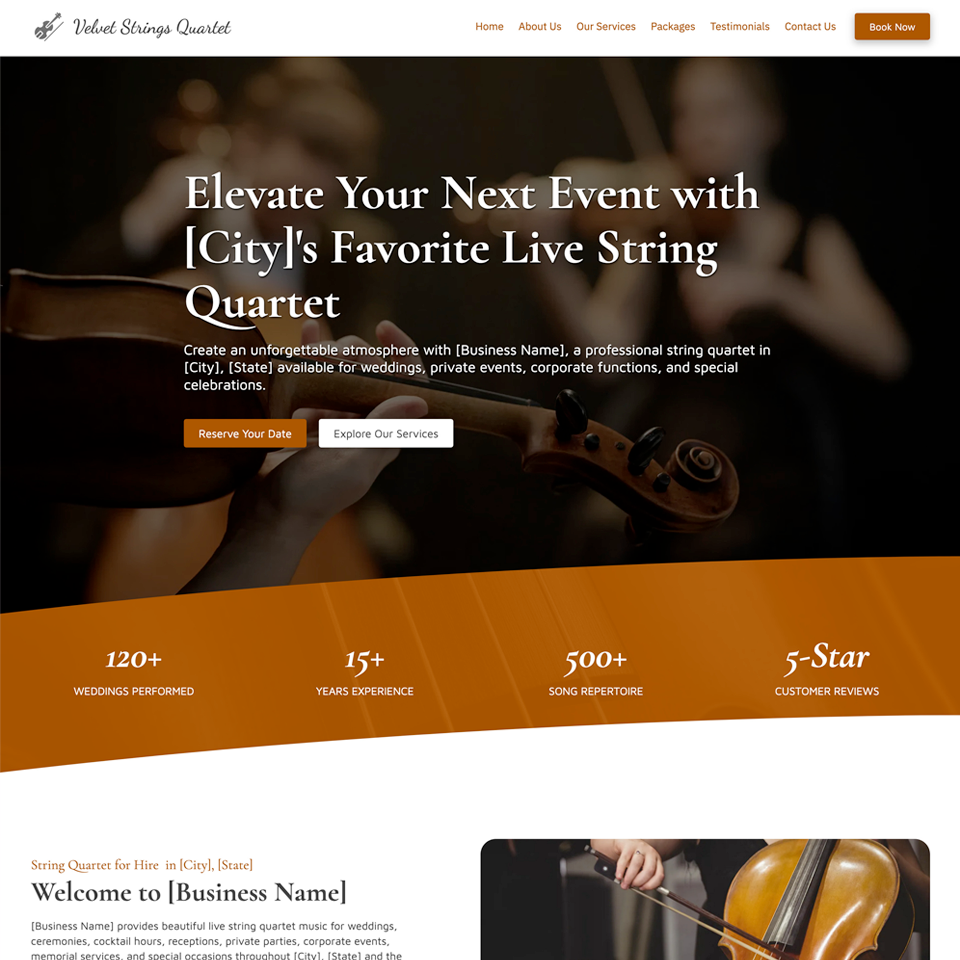 Sting quartet website design theme