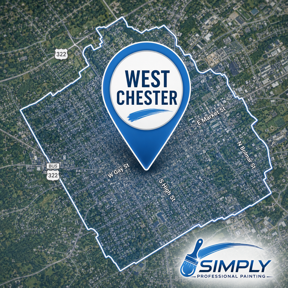 West chester pa interior painting service area map pin for simply professional painting