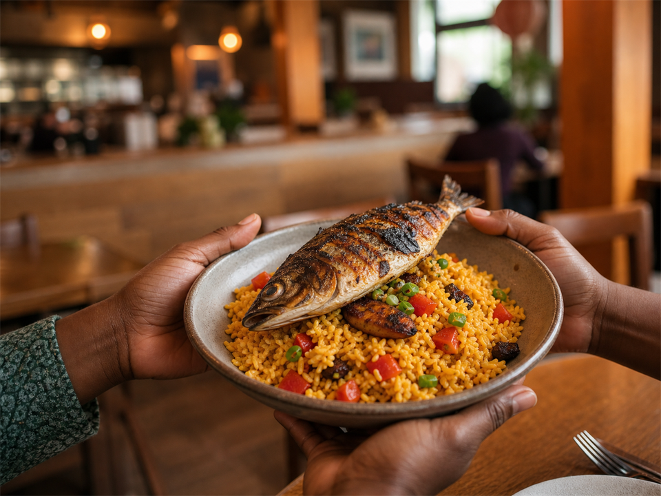 Grilled fish rice bowl