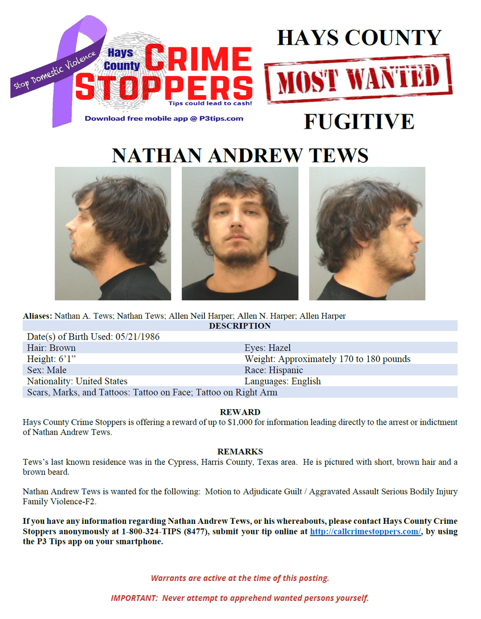 Tews most wanted poster