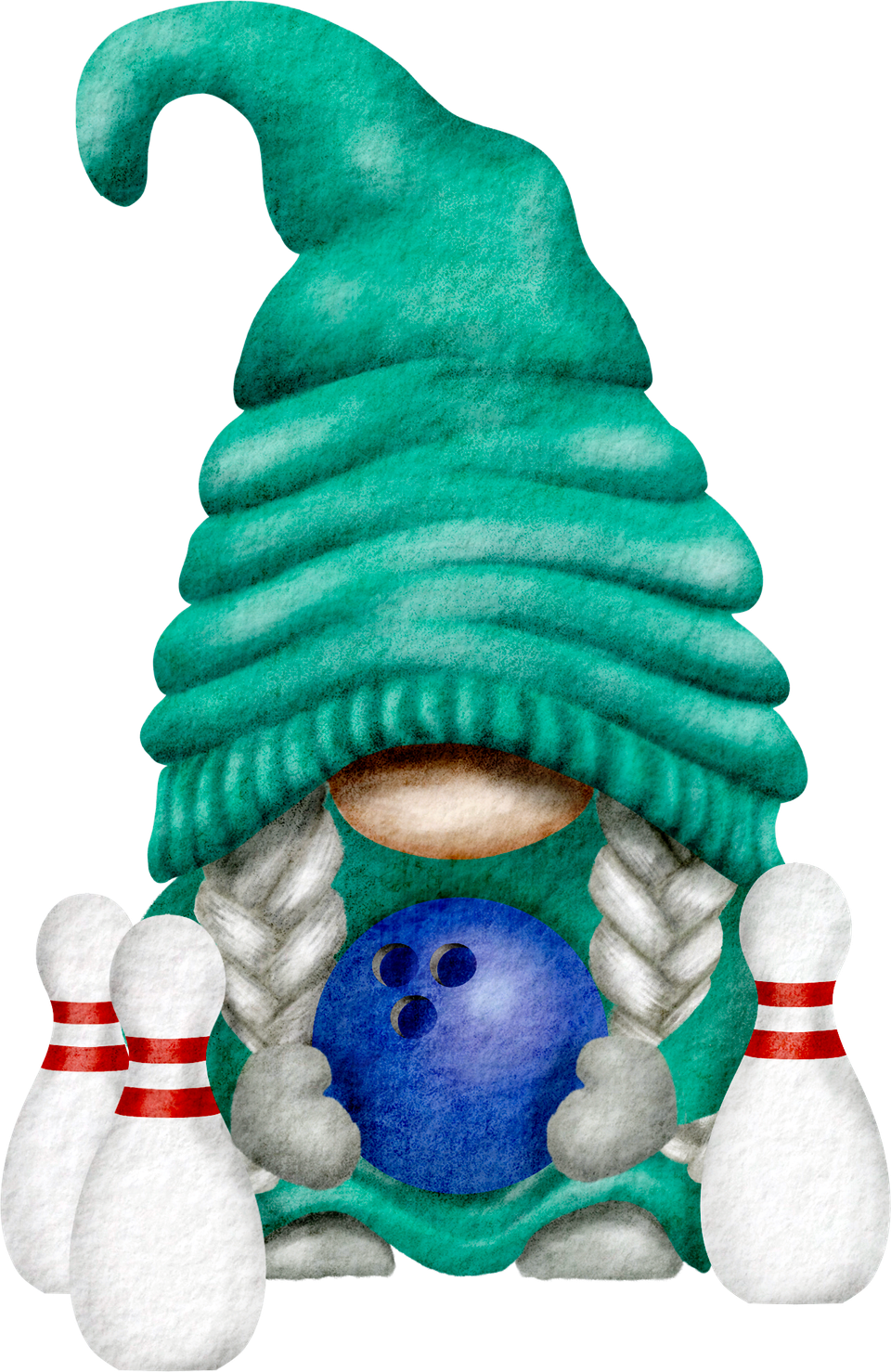 Bowling   gnome with green hat and blue ball