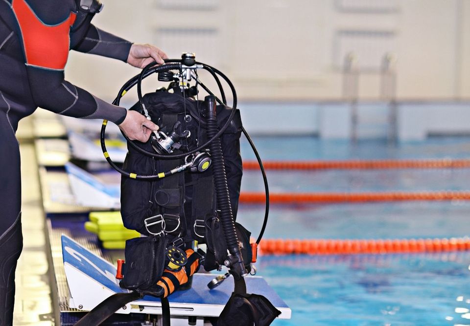 Scuba diving equipment at the pool