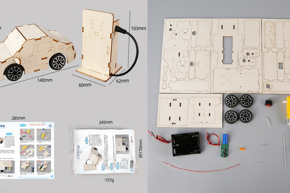 44. okyn g6796 electric vehicle diy assembly kit wooden science project educational toy for kids (2 3)