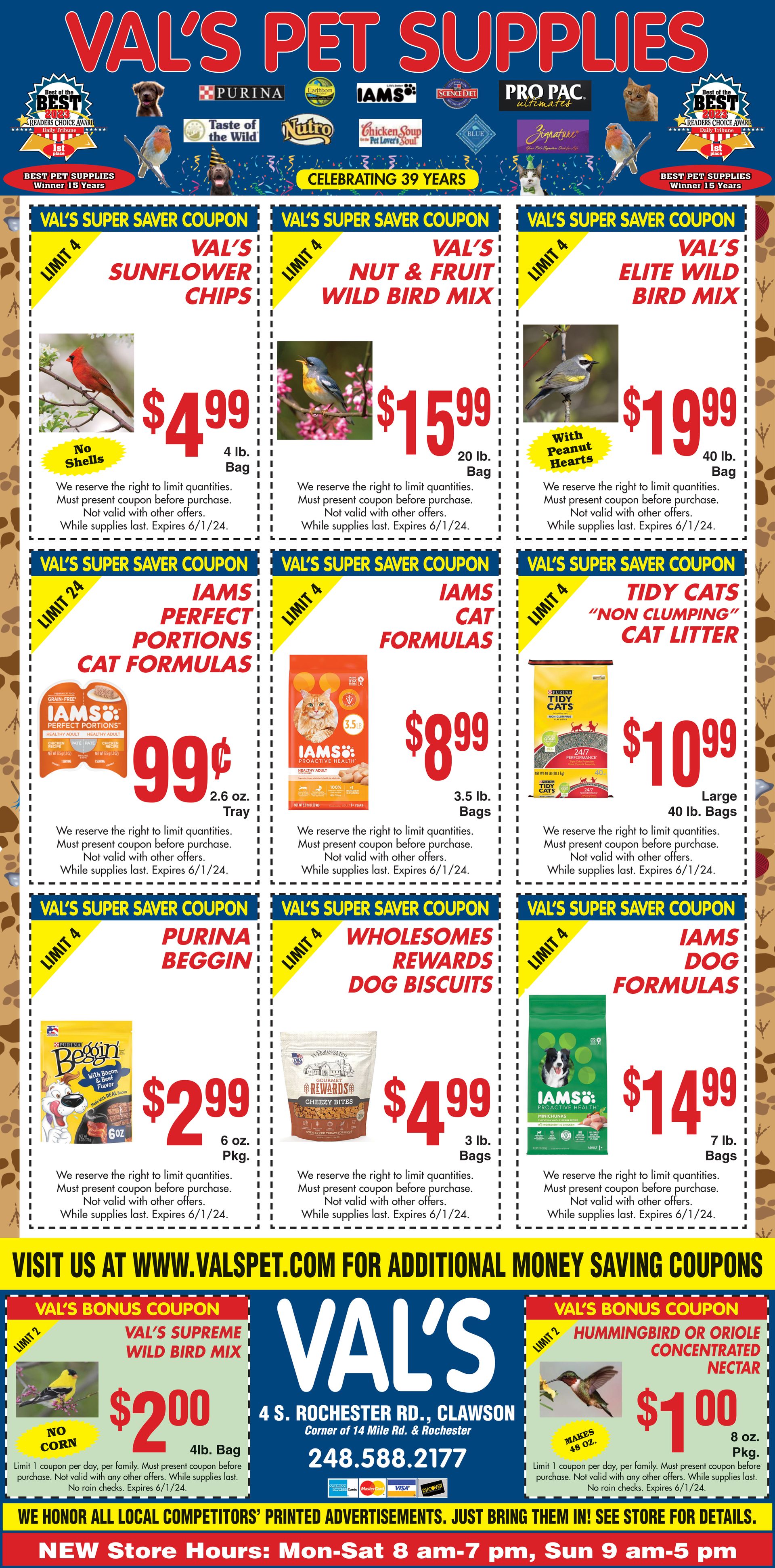 Specials at Val s Pet Supplies