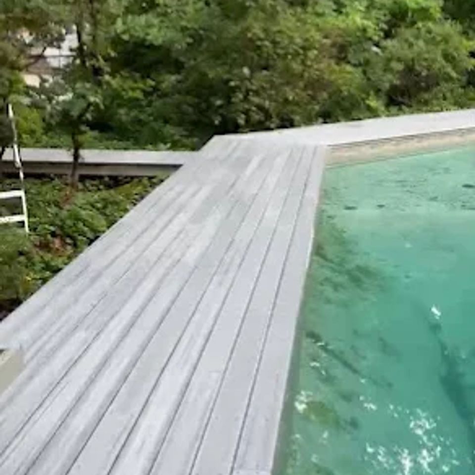 Wooden edging of pool, done by Taurus Contracting of Suffolk County, NY