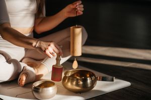 Girl practices yoga in the studio royalty free image 1705935356