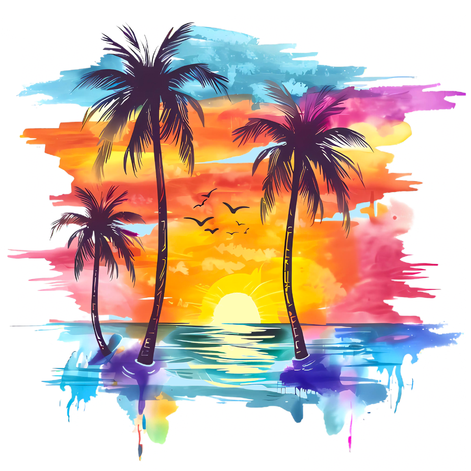 Beach   watercolor palm trees