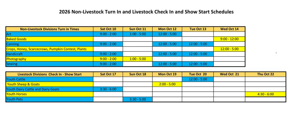 2026 exhibit and livestock schedule