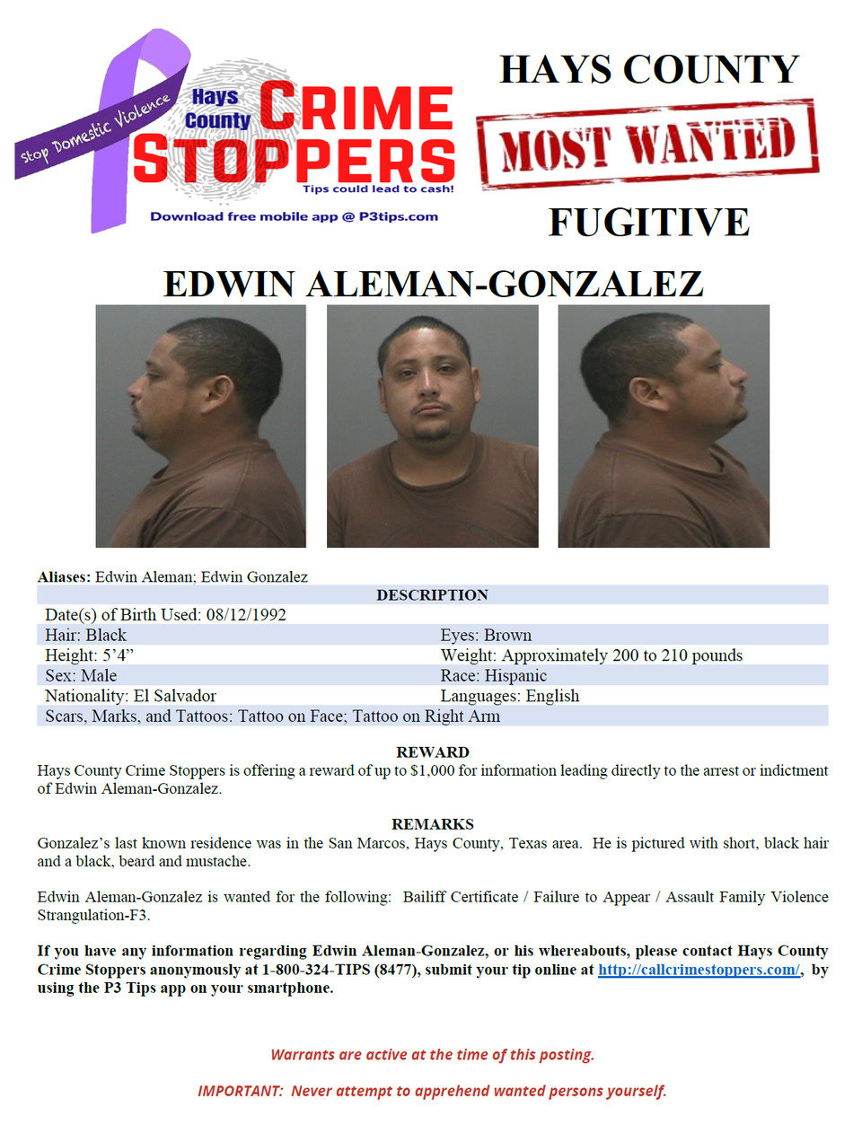 Aleman gonzalez most wanted poster