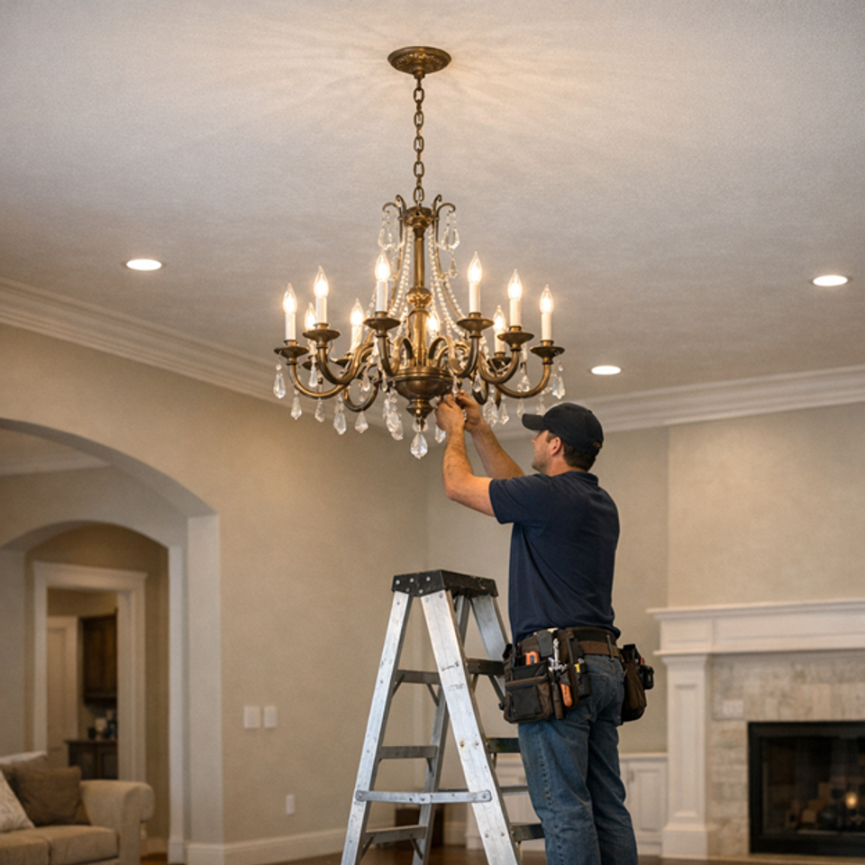 Electrician hanging chand