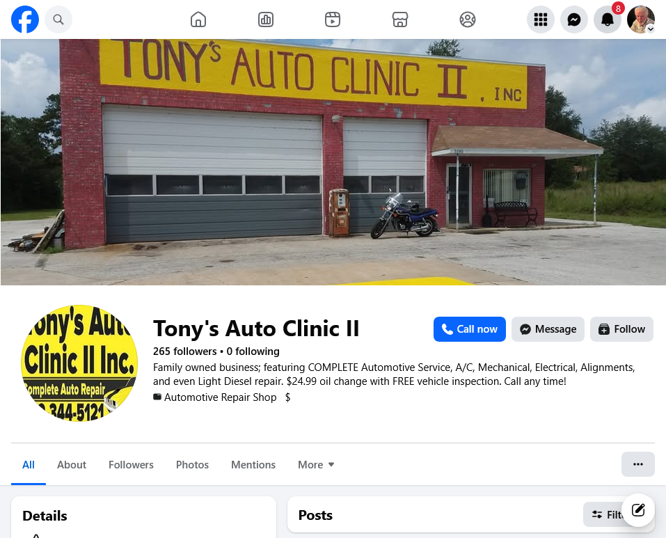 Tony's auto clinic ii facebook page